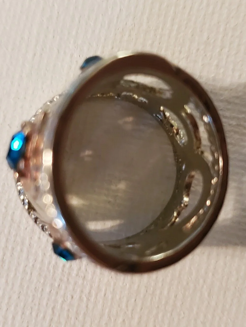 Faux Silver Floral Statement Ring with Teal Blue Crystals‎ Size 7 NWOT
